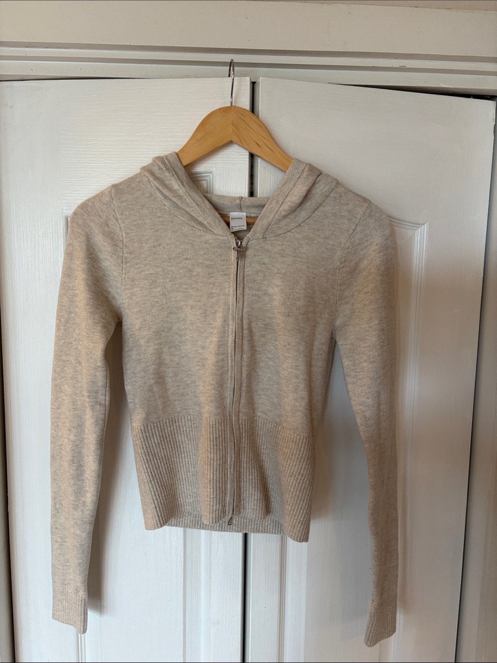 Gilly Hicks Light Beige Zip-Up Hooded Cardigan